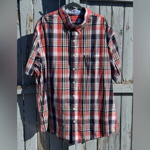 NEW IZOD Plaid Shirt Men's 3XL 3TGL Red Short Sleeve Preppy Casual Logo Pocket